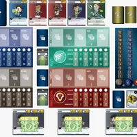 All components of Cryptocurrency, including cryptocurrency cards, rumor tokens, and player markers.