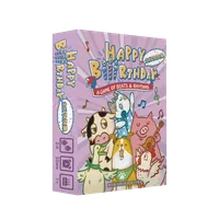 Front box of the game – Front cover of Happy Biiirthday, featuring playful farm animals and birthday candles.