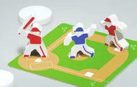 Two players competing in Hits & Outs, bluffing and guessing baseball moves.