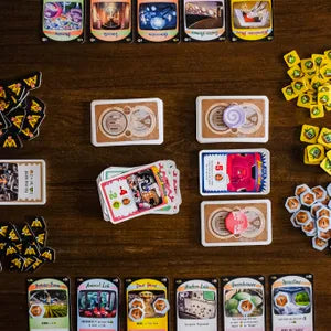 Moon Colony Bloodbath game cards and components laid out