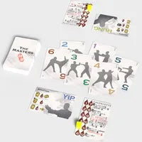 All components of The Masters, including fighter cards, HP trackers, and duel markers.