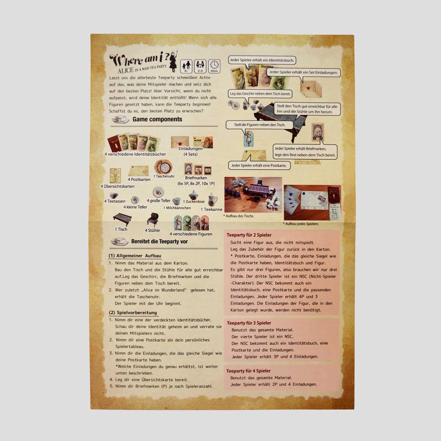 Rulebook pages from Where am I Alice game