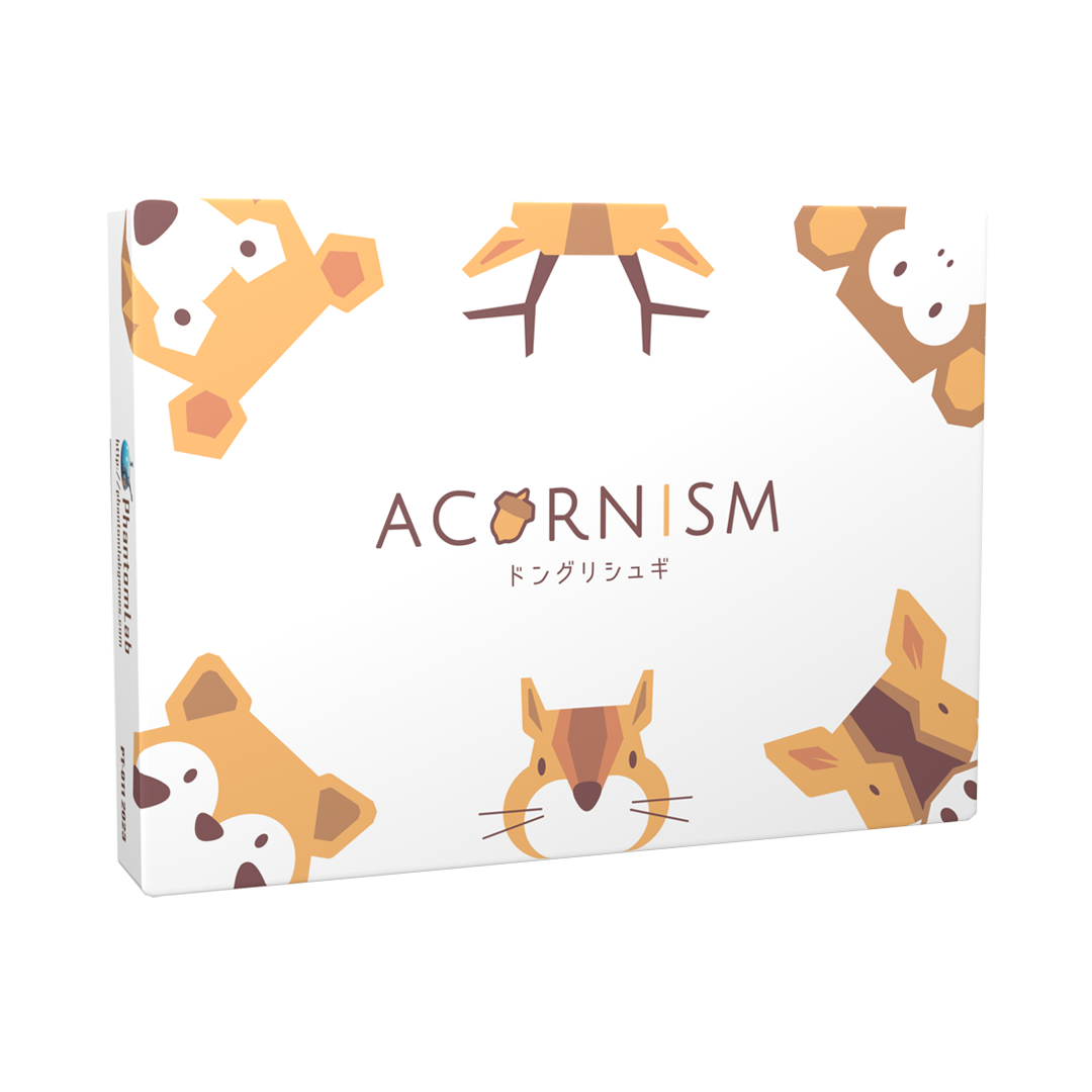 Front cover of Acornism board game by PhantomLab featuring acorn and forest artwork.