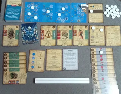 Solo player setup for Adamastor with cards and tokens