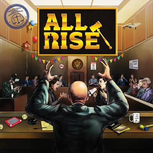 Front cover of All Rise board game featuring courtroom artwork.
