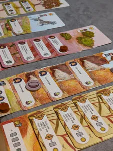 Countryside game setup – player farm areas with area cards ready to play