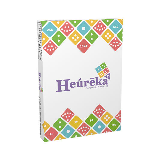 Front cover of Heureka board game by PhantomLab featuring minimalist puzzle artwork.