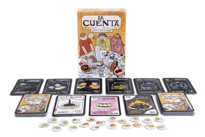 La Cuenta card game components and cards laid out