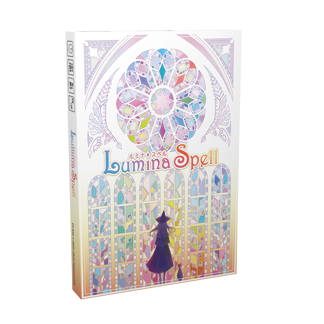 Front cover of Lumina Spell board game by PhantomLab featuring stained-glass fantasy artwork.