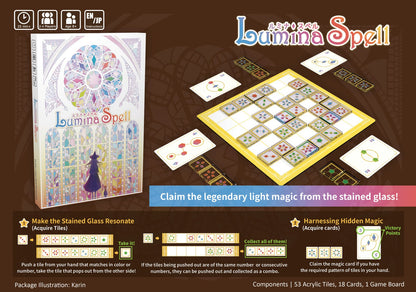 Players pushing and matching stained-glass tiles to gain magic cards in Lumina Spell.