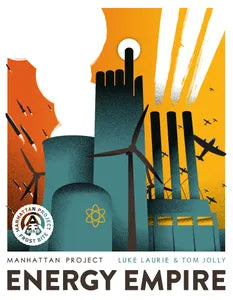 Front cover of Manhattan Project: Energy Empire, featuring atomic age artwork and energy icons.