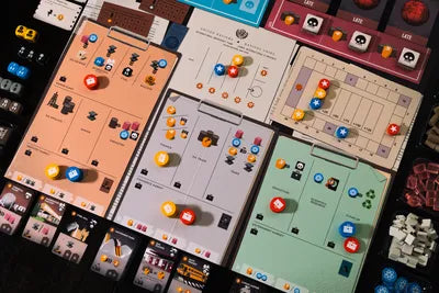 Players building nations, generating energy, and managing pollution in Manhattan Project: Energy Empire, the strategic board game.