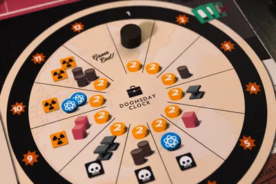 Players building nations, generating energy, and managing pollution in Manhattan Project: Energy Empire, the strategic board game.