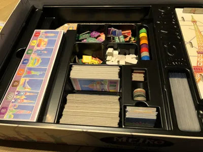All components of Metro: City Edition – Deluxe Big Box, including city boards, acrylic tiles, and expansion modules.