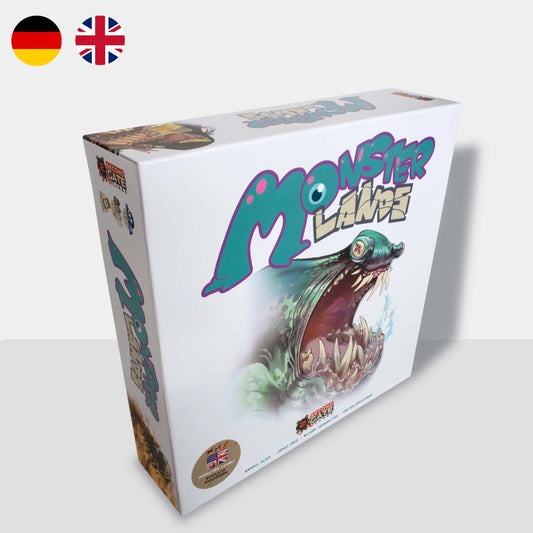 Monster Lands board game cover with monster illustration