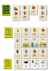 Oliva arranged for play with boards, cards, and tokens ready for farming.