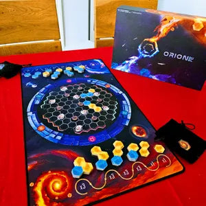 Orion Duel game setup on table ready to play