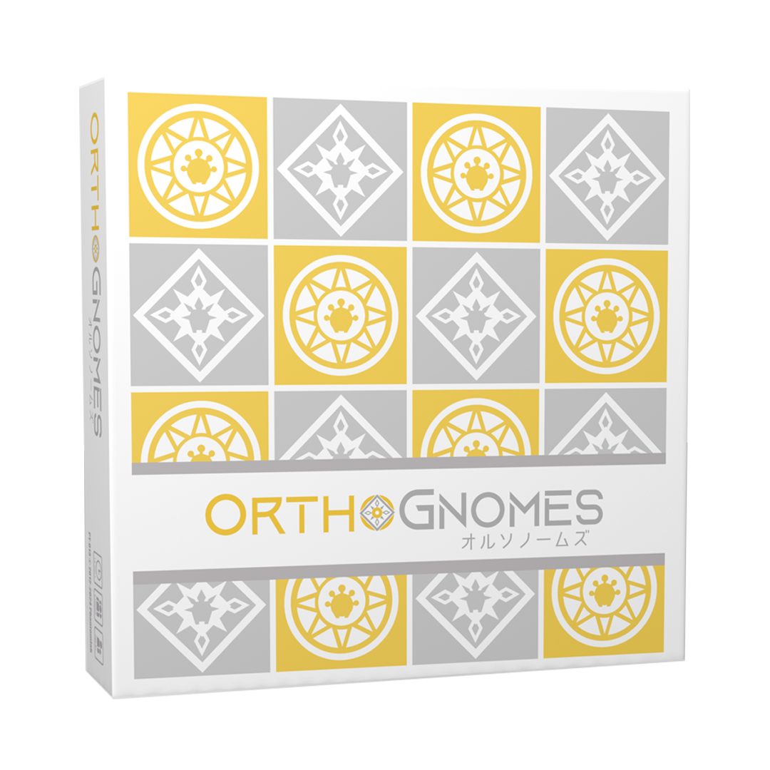 Front cover of OrthoGnomes board game by PhantomLab featuring fire and ice gnome artwork.