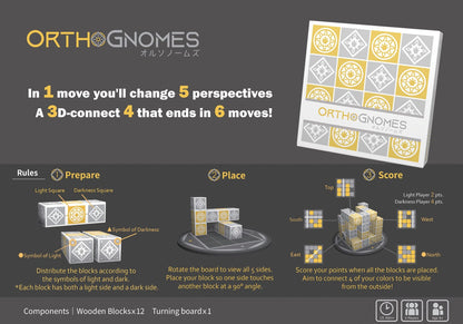 Two players placing blocks and forming lines of light or darkness during a match of OrthoGnomes.