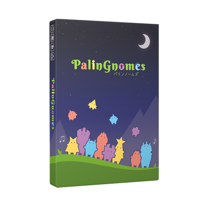 Front cover of PalinGnomes board game by PhantomLab featuring singing gnome artwork.