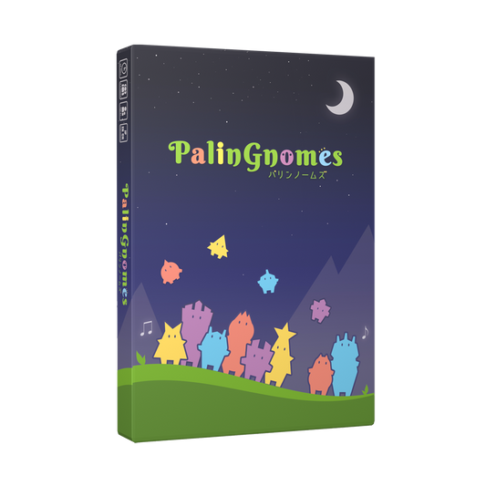 Front cover of PalinGnomes board game by PhantomLab featuring singing gnome artwork.