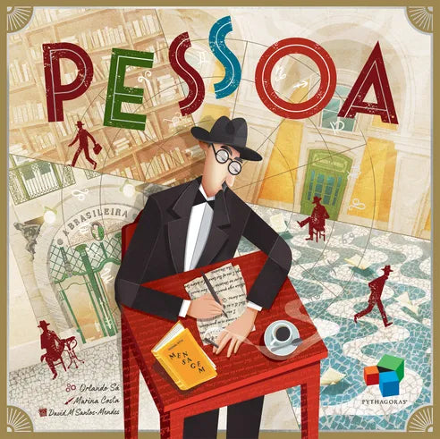 Front cover of Pessoa, featuring artistic portrayals of Fernando Pessoa and Lisbon’s iconic locations.