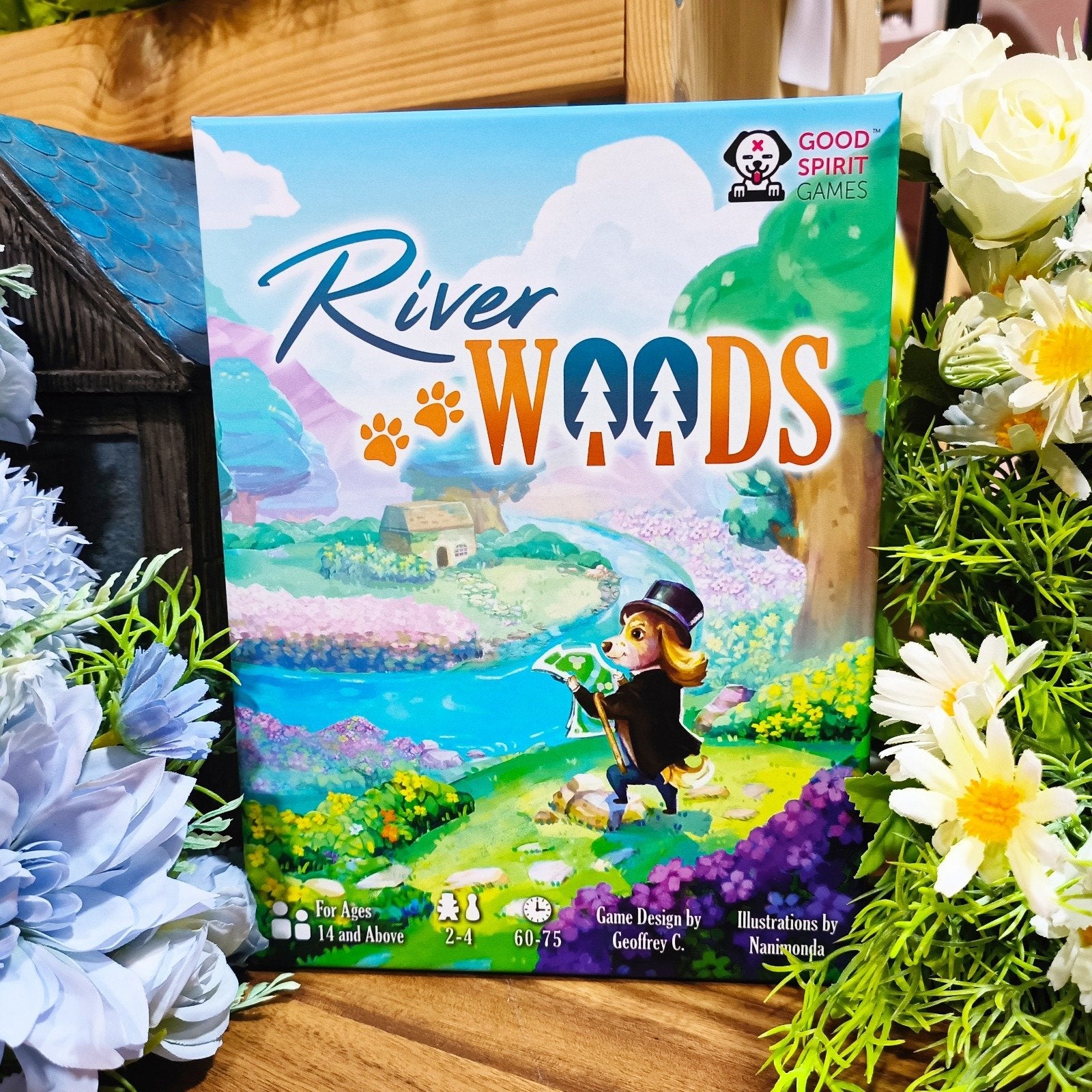 The game River Woods from the publisher Good Spirit Games showing front side of the box.