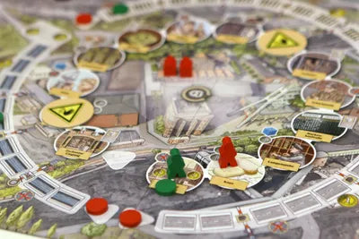 Schichtwechsel game board and meeples overview