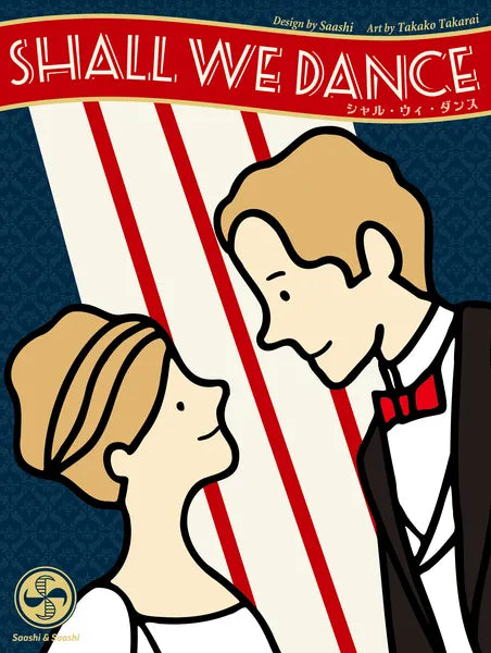 Front cover of Shall We Dance card game by Saashi & Saashi, featuring elegant ballroom artwork.