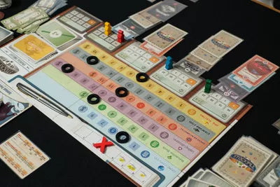 Stockpile stock market game components spread out