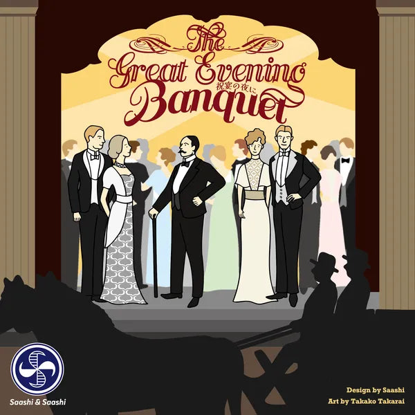 Front cover of The Great Evening Banquet board game by Saashi & Saashi, featuring banquet artwork.