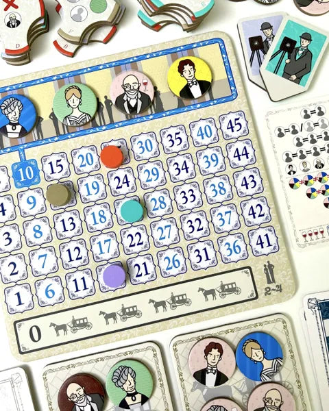 Players drafting guest tokens and arranging them at banquet tables in The Great Evening Banquet.