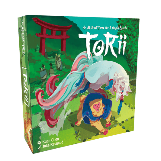 Front cover of Torii board game by EmperorS4, showing spirits and Torii gates.