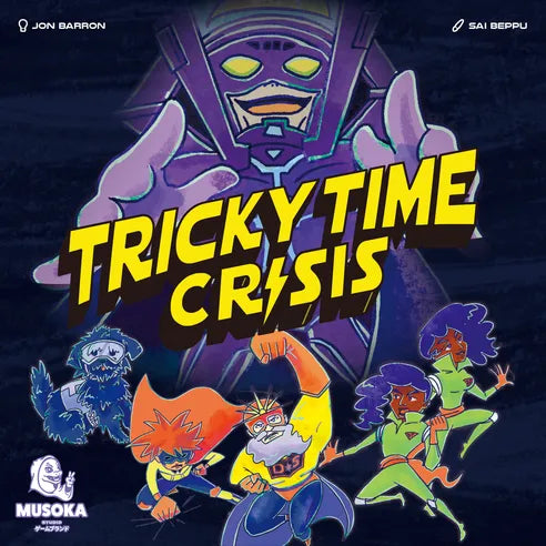 Tricky Time Crisis card game box cover superhero time travel