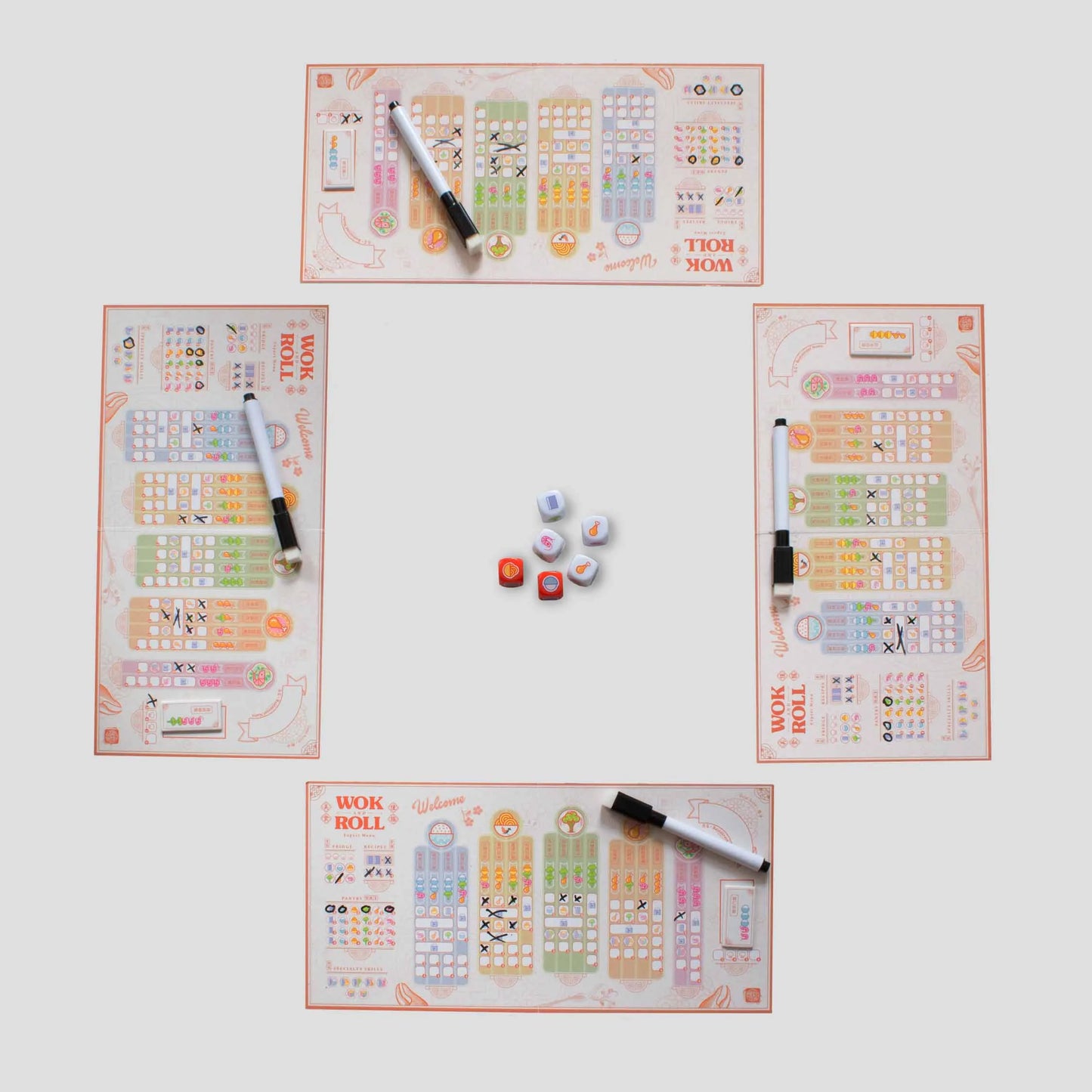 Dice rolling and scoring during Wok and Roll gameplay