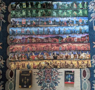 Wizard Jubiläumsedition card game components spread out
