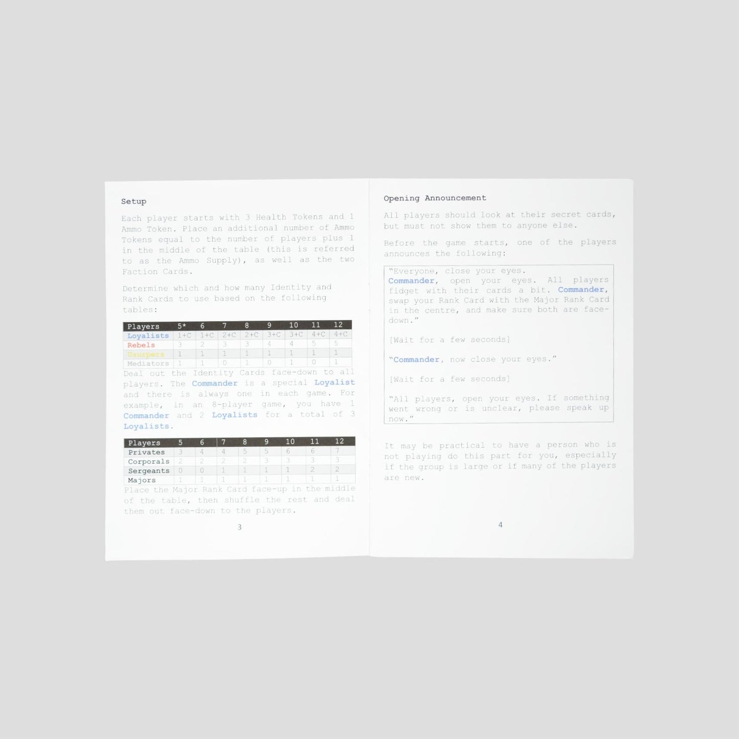 Instruction booklet showing Authority rules