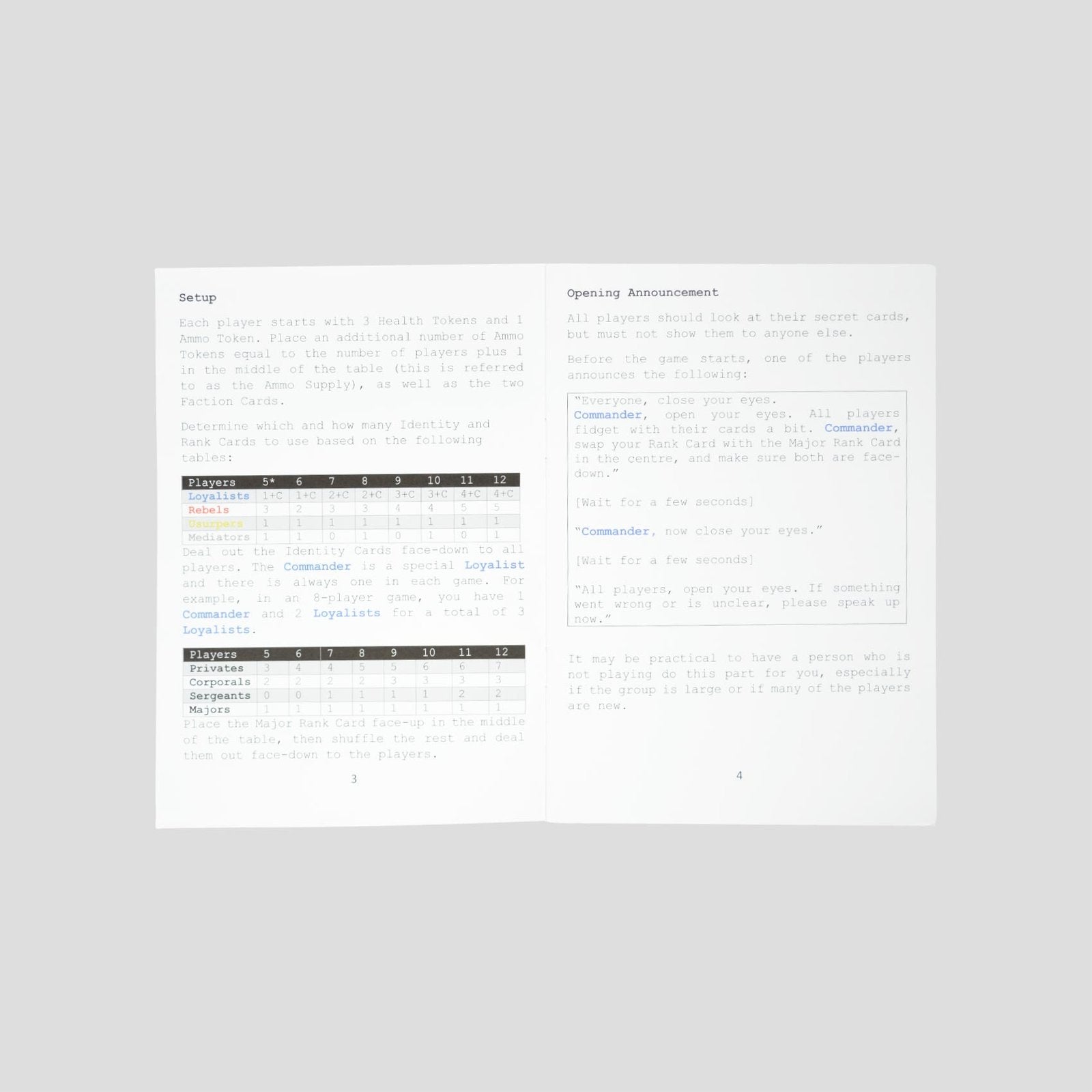 Instruction booklet showing Authority rules