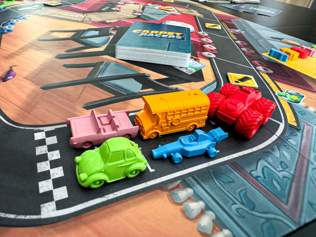 Carpet Racers — the five car models on the track