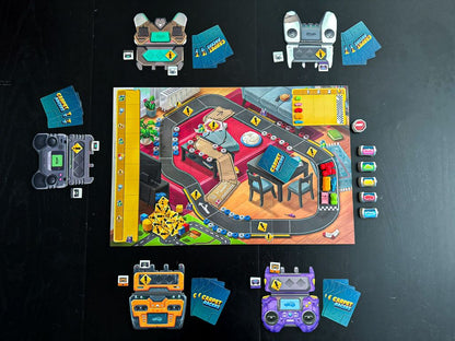 Carpet Racers — game in progress with board and player controllers