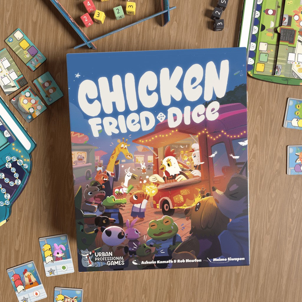 Chicken Fried Dice — box on the table with dice and cards