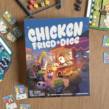 Chicken Fried Dice — box on the table with dice and cards