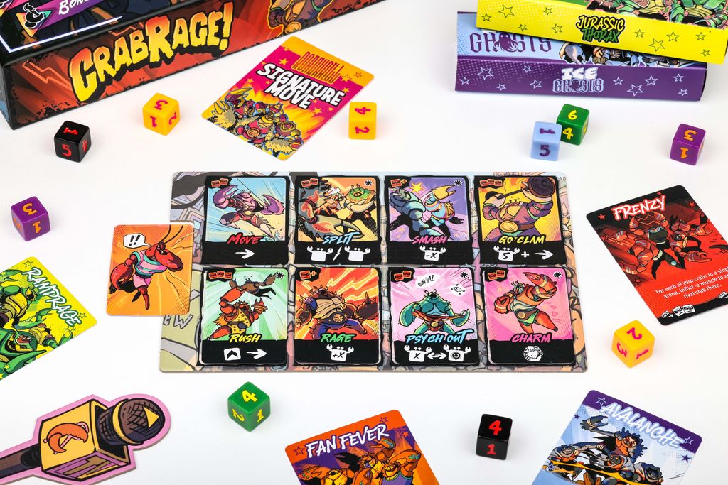Crab Rage! — close-up of the illustrated action board