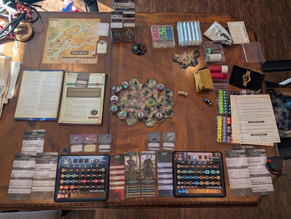 The Elder Scrolls: Betrayal of the Second Era — a game in progress with map, hero dashboards and delve tiles