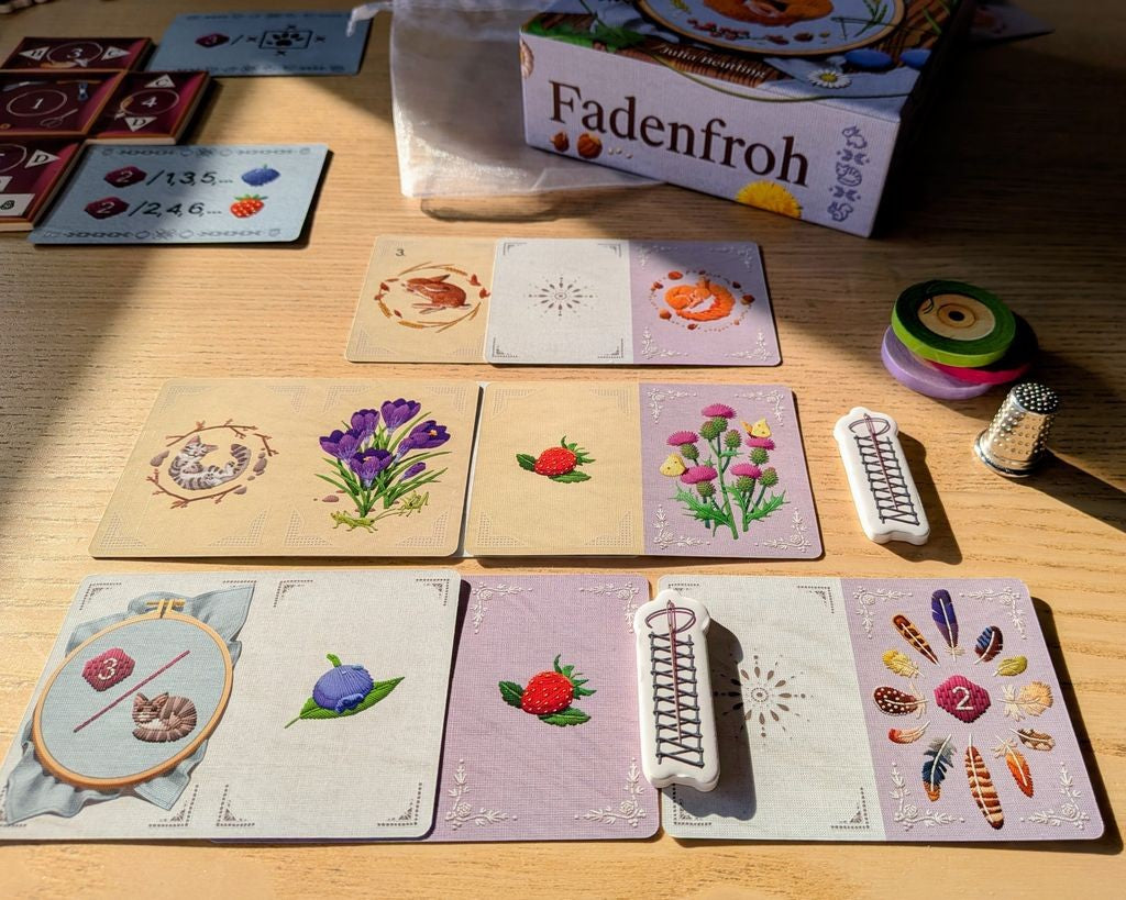 Fadenfroh — player tableau of fabric cards mid-game