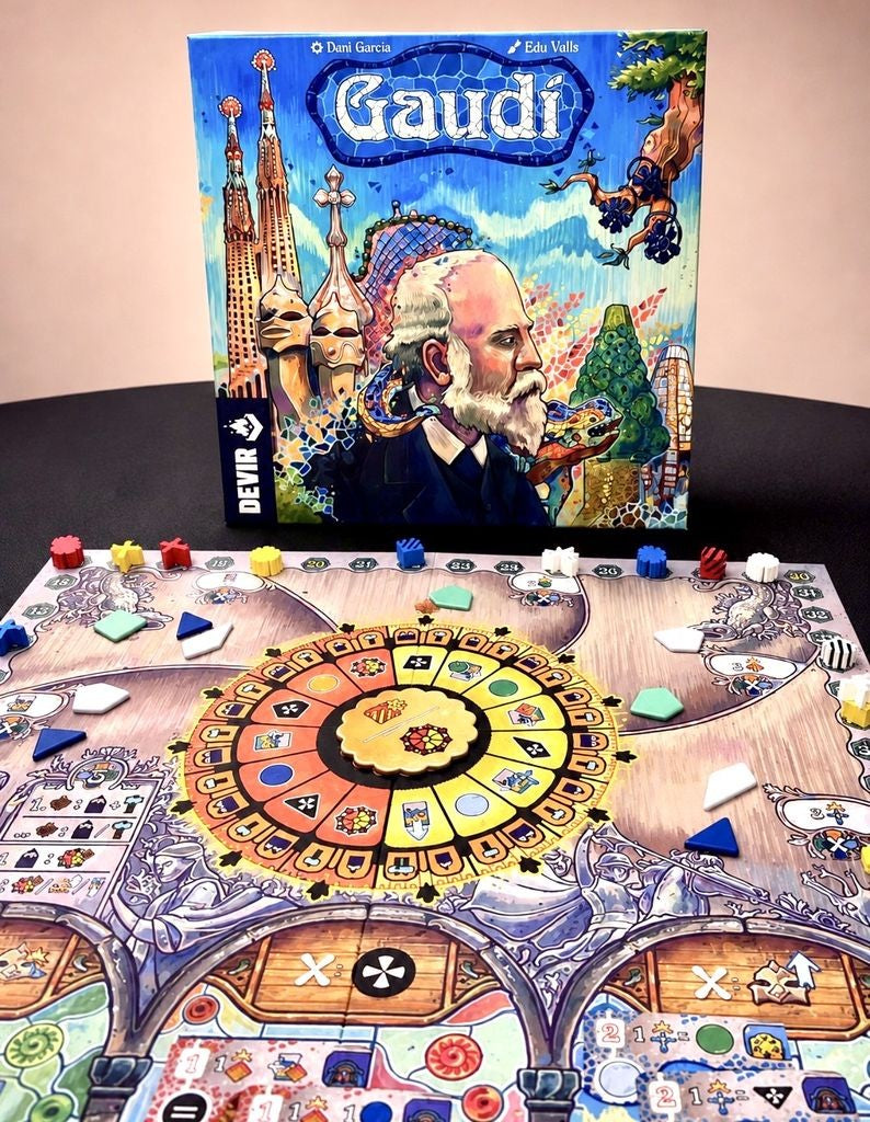 Gaudí — game set up on the table with the Chandelier board