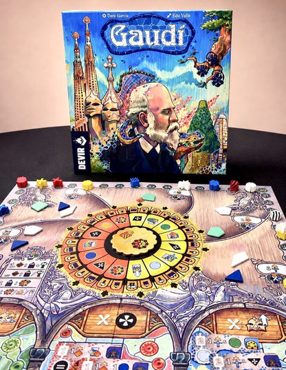 Gaudí — game set up on the table with the Chandelier board