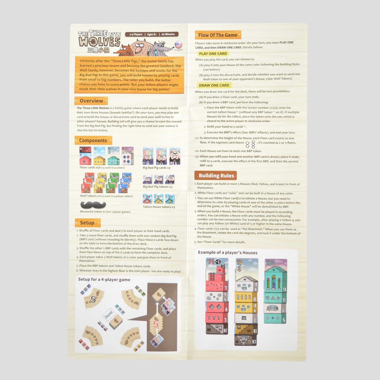Rulebook pages from The Three Little Wolves game
