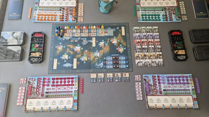 Nippon: Zaibatsu — four-player setup with board and components