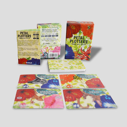 Cards, animal tokens, and game setup from Petal Plotters